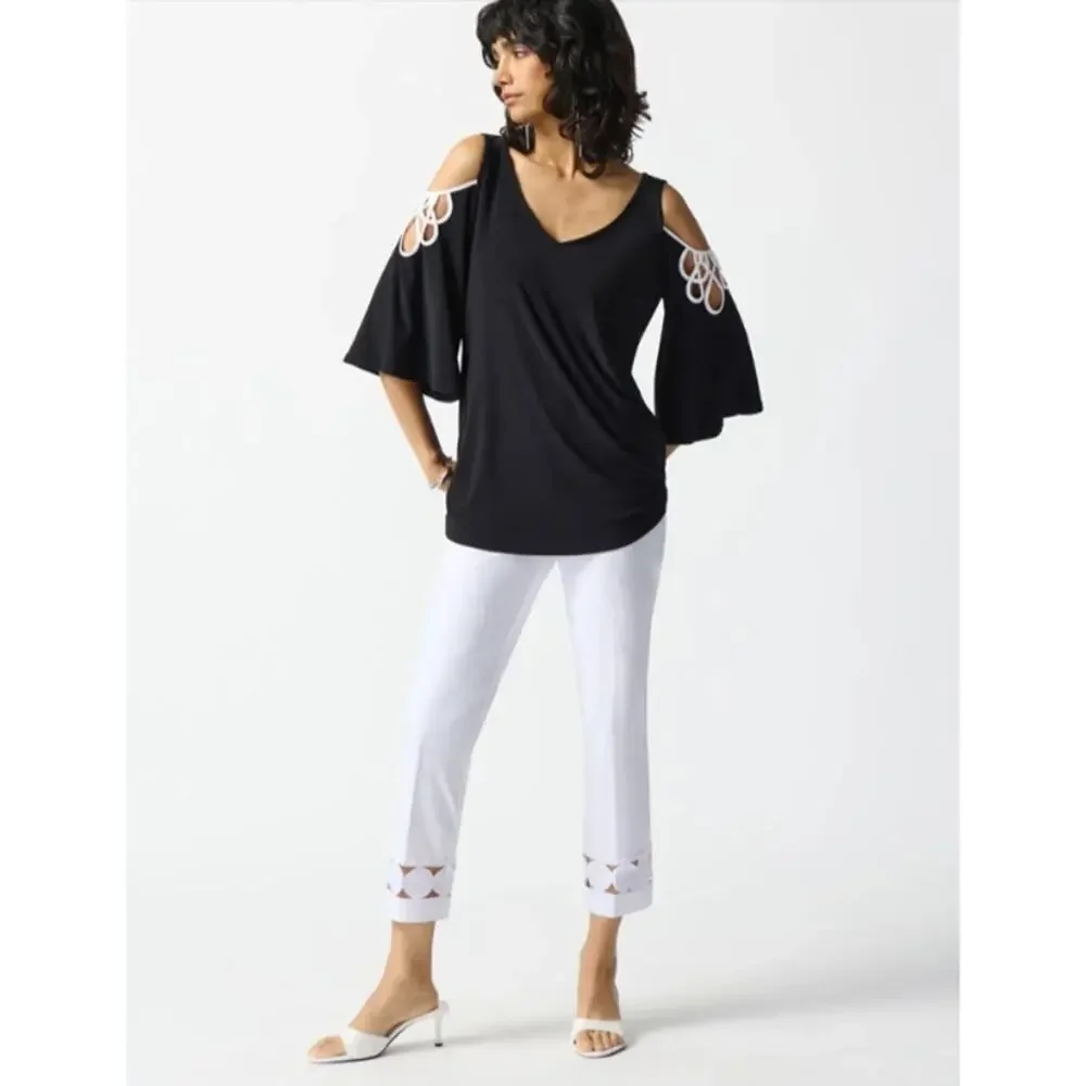 Vince Camuto Black Top with Strappy Flare Sleeves - Picture 2 of 13